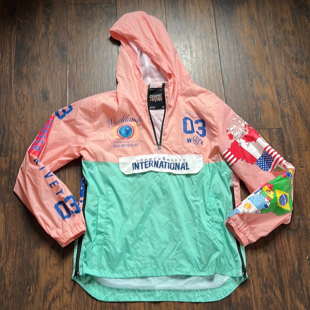 Copper Rivert International Pink/Teal Hooded Windbreaker Jacket